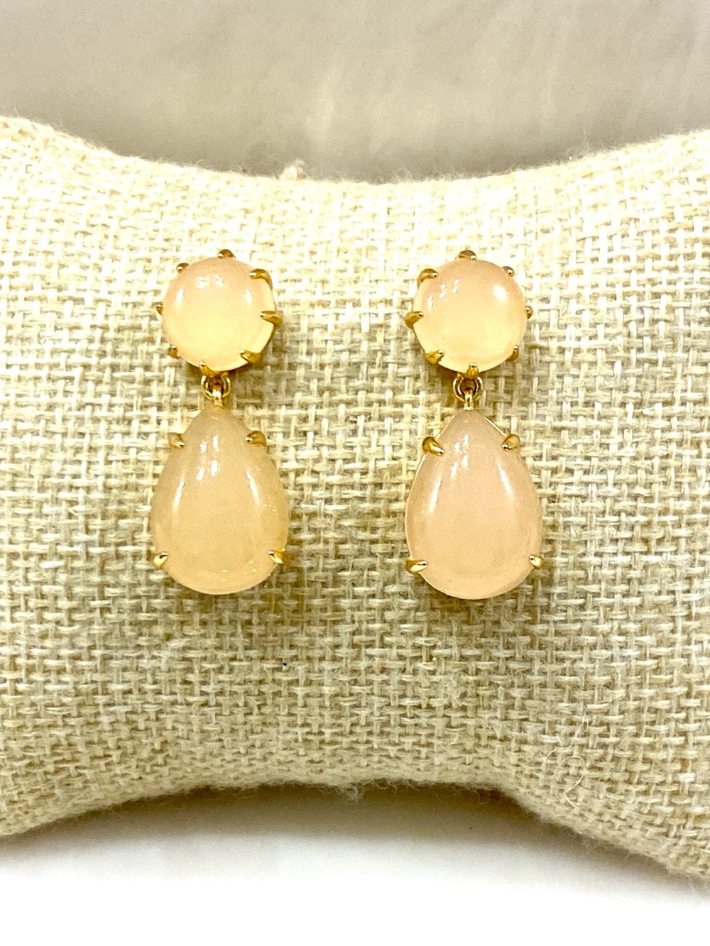 J.Crew Double Drop Statement Earrings Blush Nude Pink Cabochon Teardrop